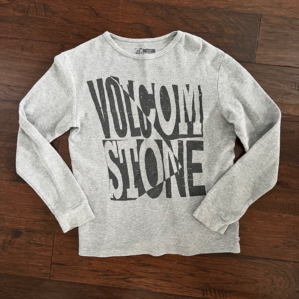 Volcom Stone Boys L/S Waffle Top Gray Cotton Size Large.